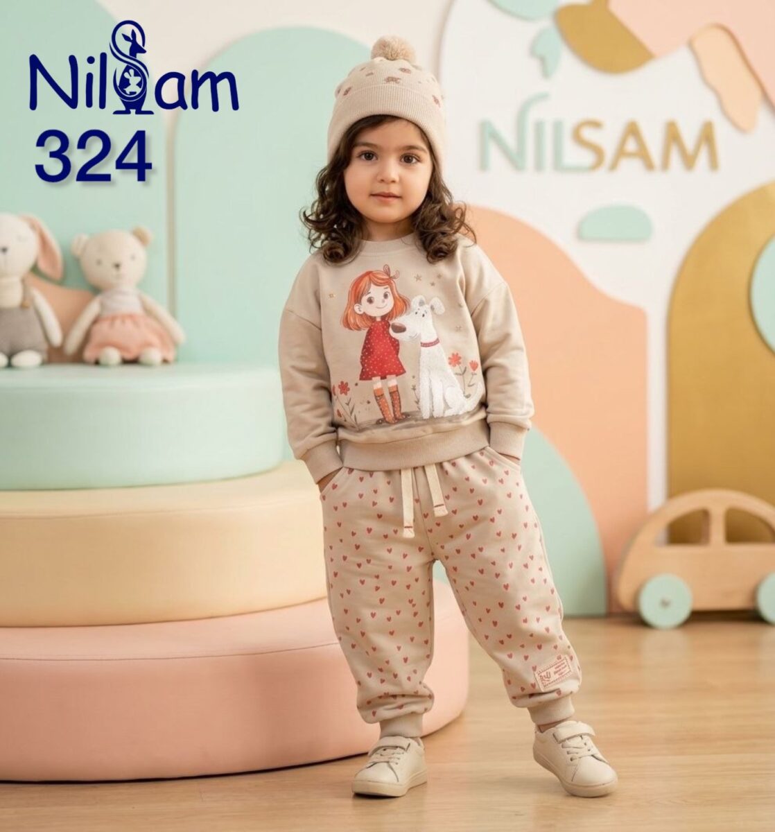 324 324/بلوز شلوار طرح قلب.دختر و سگ 6.36 ماه - Image 1